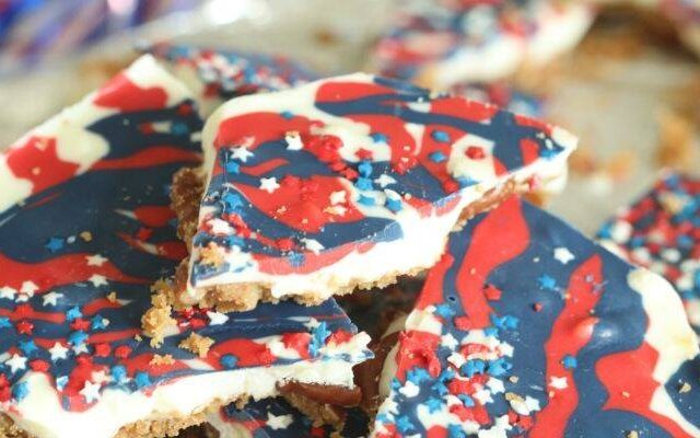 pretzel bark piled up on plate