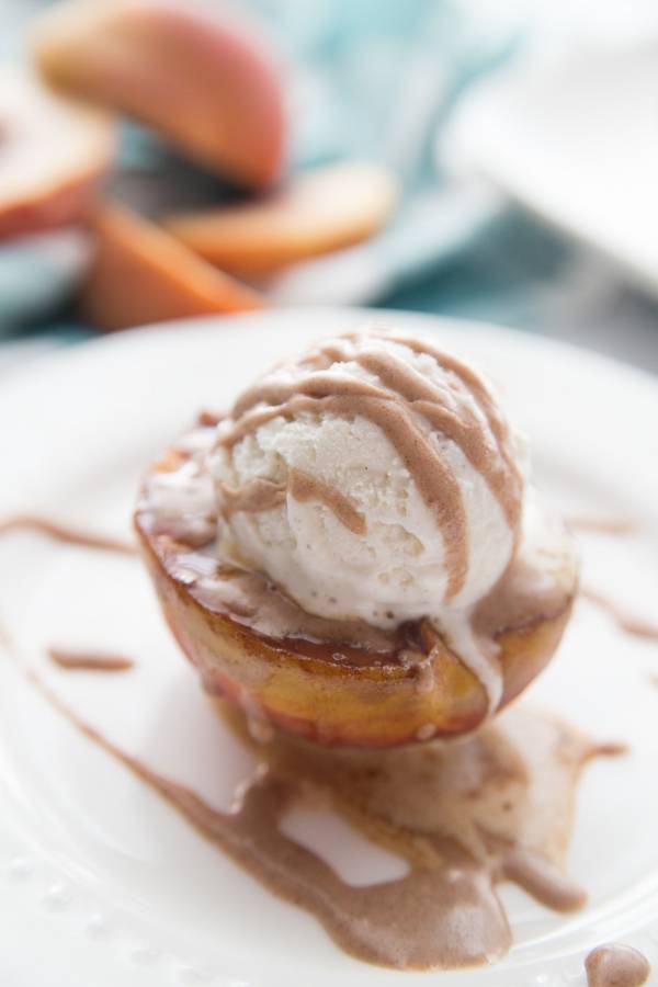 grilled peaches on grill 