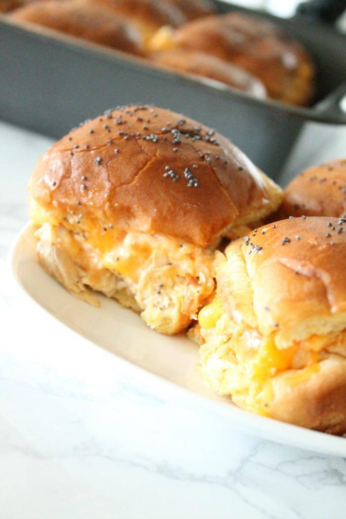 buffalo chicken sliders on a plate 