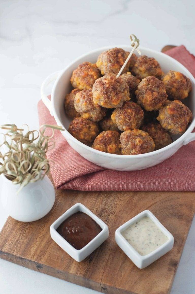 keto sausage balls in bowl