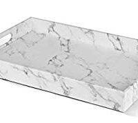 HOME REDEFINED Beautiful Modern Elegant 18"x12" Rectangle Marble Faux Leather Decorative Ottoman Coffee Table Perfume Living Room Kitchen Serving Tray with Handles for All Occassion's