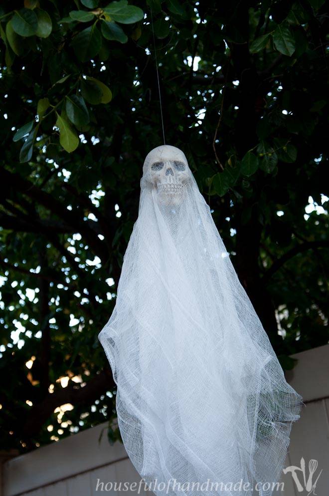 skull ghost hanging from tree