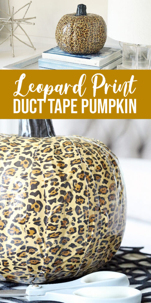 Check out this easy faux leopard print pumpkin. This duct tape pumpkin craft is so simple to make but adds tons of color to a room! #leopard #halloween #fall #craft #fauxpumpkin #ducttape #craft #diy #project #homedecor Leopard Print Pumpkin