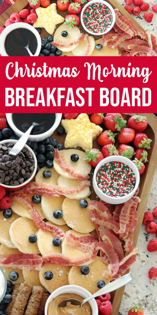 This breakfast board is the perfect Christmas breakfast idea. A platter loaded with incredible breakfast items with a fun holiday twist. #Christmas #holiday #breakfast #recipe #idea #platter #tray #foracrowd #morning #easy #best breakfast board