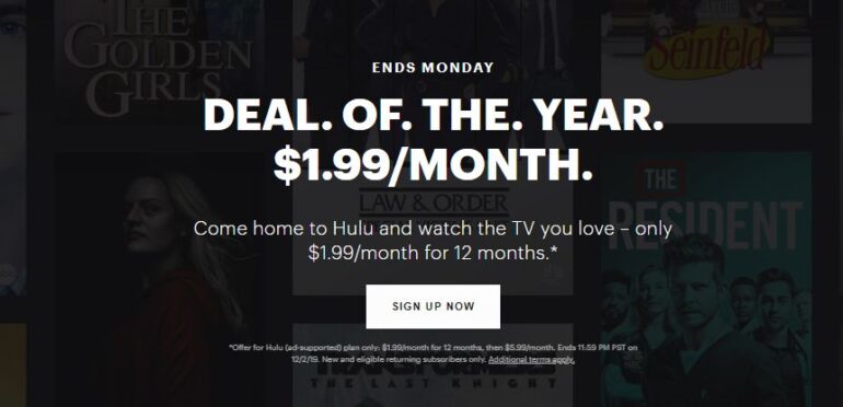 HOT! Hulu Black Friday Deal - Only $1.99 Per Month for the Next 12