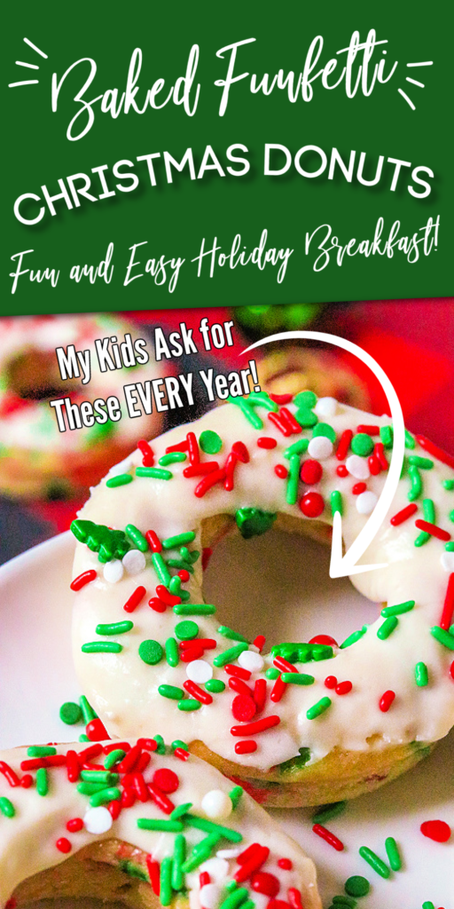 christmas confetti donuts on a white serving platter