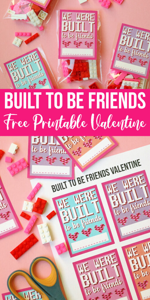 We are "Built" to be friends Lego Valentine Printable. If you want a non-candy Valentine for kids use my free printable paired with Legos. #legos #printable #free #valentine #forkids #friends #forfriends #forclassmates #forschool #party Lego Valentine Idea
