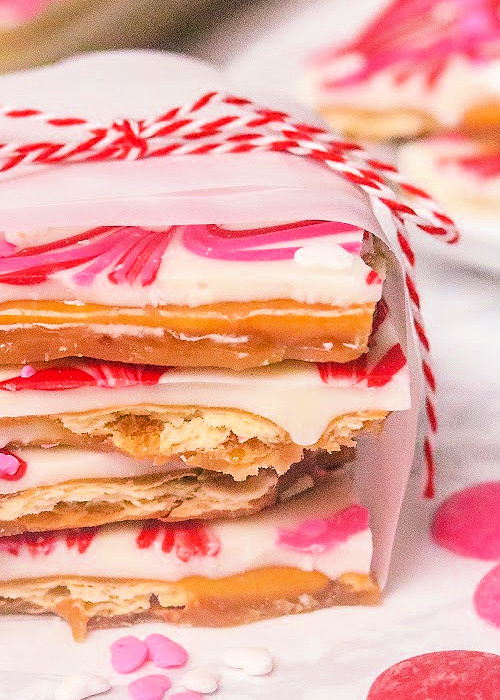 valentine's day crack packaged to gift in wax paper and baker's twine