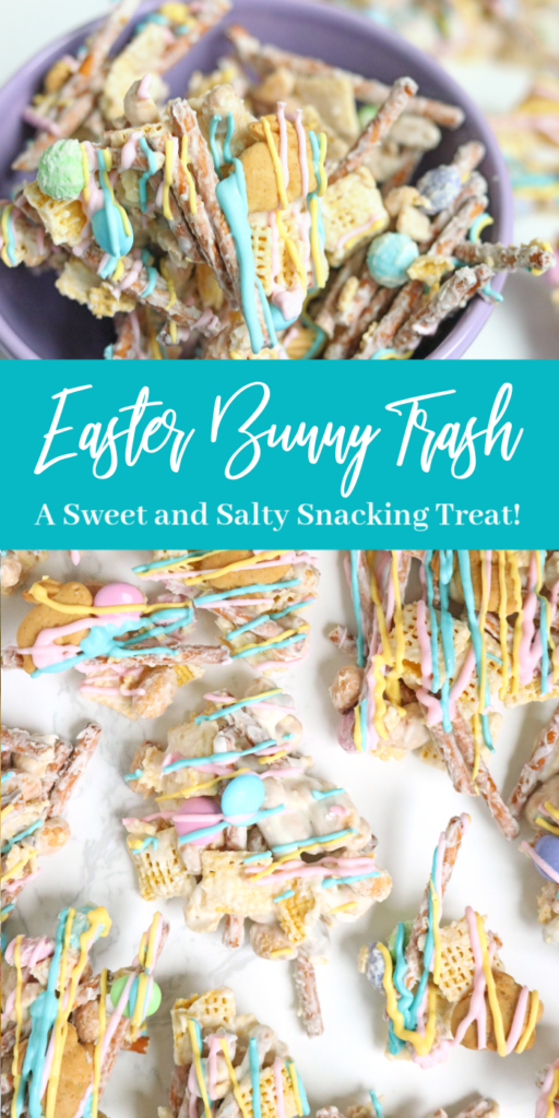 Easter bunny trash is a sweet and salty no bake Easter Dessert. A twist on the classic white trash dessert we all know and love. #Passion4Savings #easter #dessert #nobake #sweetandsalty #easy #pastel #colorful #kidfriendly #whitetrash Easter Bunny Trash