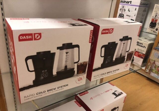 Dash Cold Brew Coffee Maker on Sale - coffee maker on shelf in store