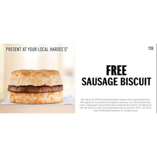 free sausage biscuit at hardee's