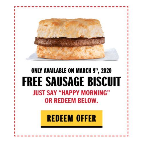 free sausage biscuit at hardee's