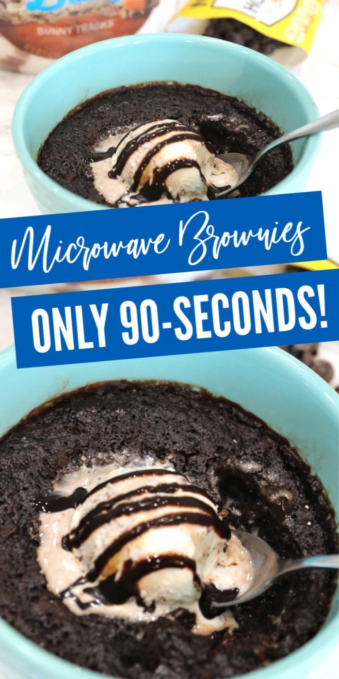 These 90-Second Microwave Brownies are the perfect late-night dessert for one. If you need a one bowl brownie recipe this is the one for you, it's quick easy and rich! Microwave Brownie Recipe with Ice Cream and Chocolate Syrup