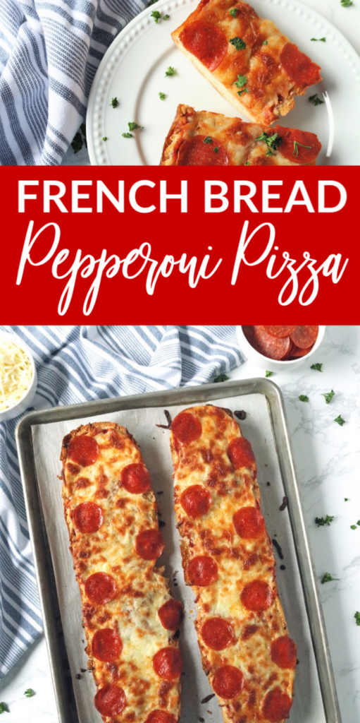 French Bread Pepperoni Pizza on sheet pan 