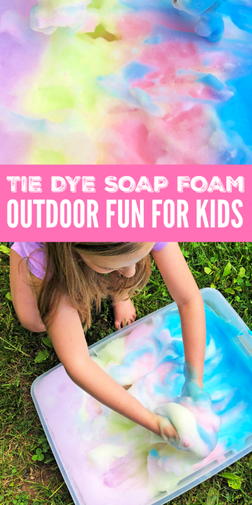 Tie Dye Soap Foam is a must-make for kid activities. All you need is a little soap and food coloring to make this sensory play activity. #passion4savings #tiedye #soap #foam #colorful #outdoor #activity #sensoryplay #fun #forkids soap foam