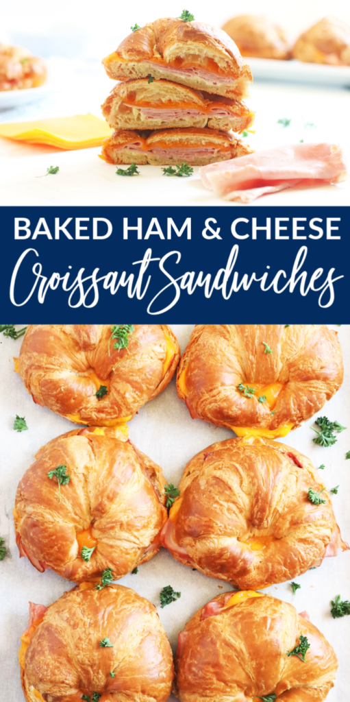 Whip up these easy baked ham and cheese croissants. An easy weeknight dinner that takes 20 minutes or less. Ham and cheese got a good makeover! #passion4savings #sandwiches #baked #ham #cheese #croissants #20minutedinner #dinnerideas Baked Ham and Cheese Croissants