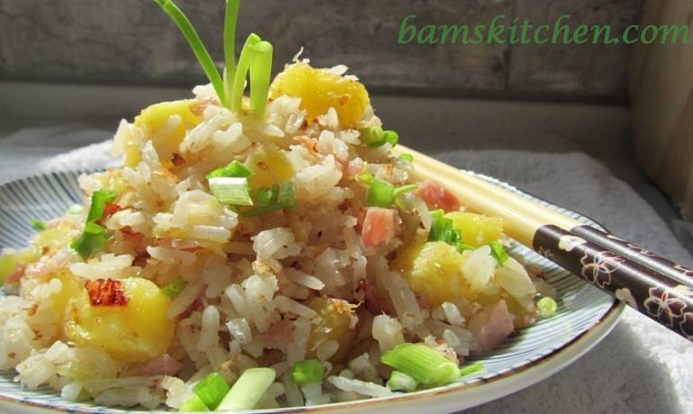 hawaiian rice on plate 