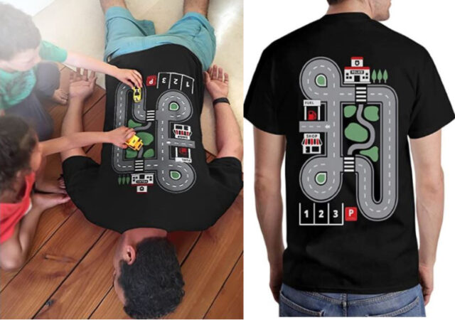 Play Cars on Daddy's Back Shirt on Sale - Dad Playing with Kids