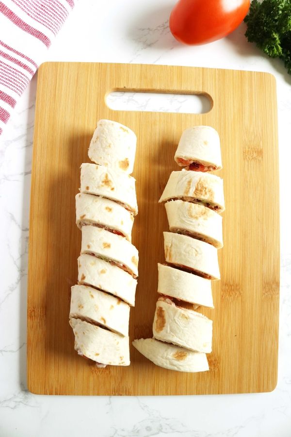 easy roll ups on a wooden cutting board