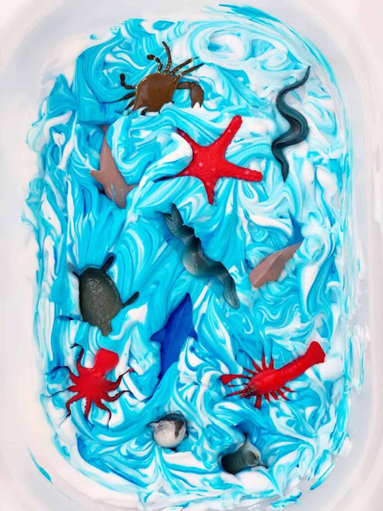 ocean world shaving cream sensory play