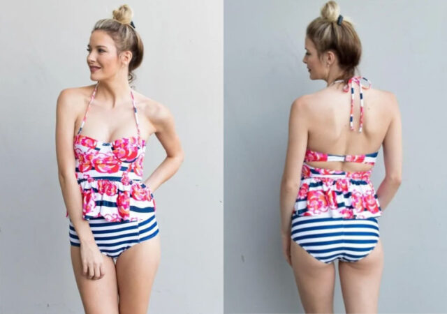 Patterned Peplum Swim Suit