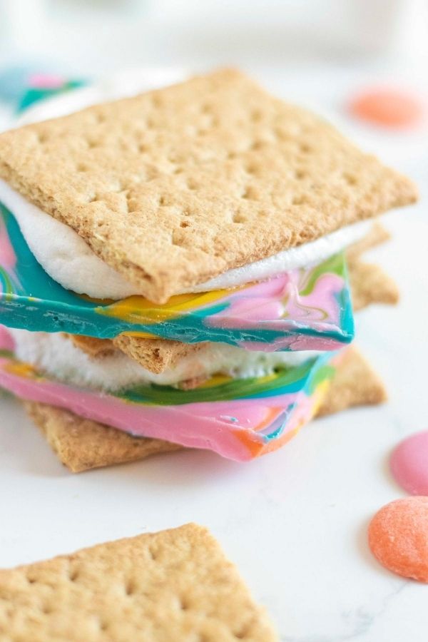 smores stacked up on eachother on marble table