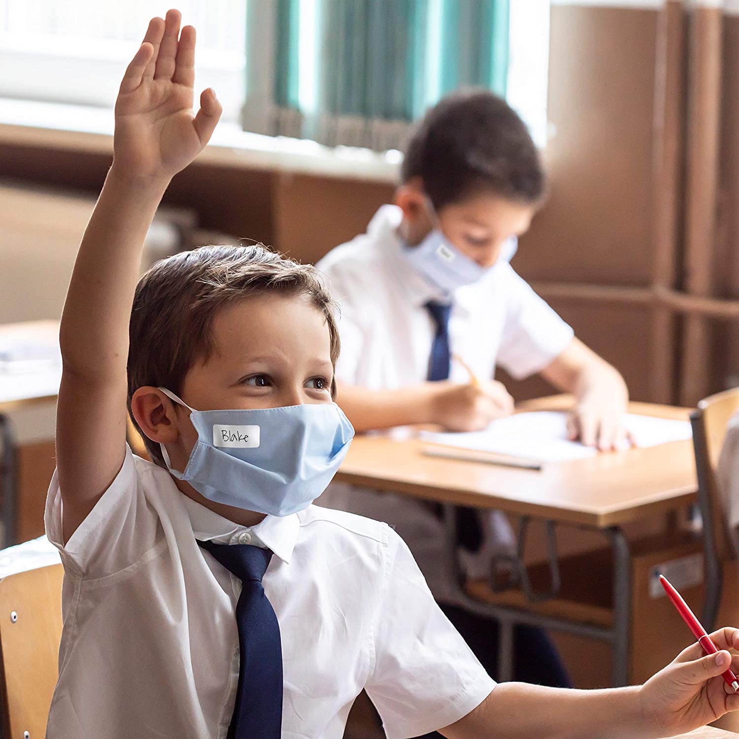 Avery Clothing Labels - boy wearing mask with label on it