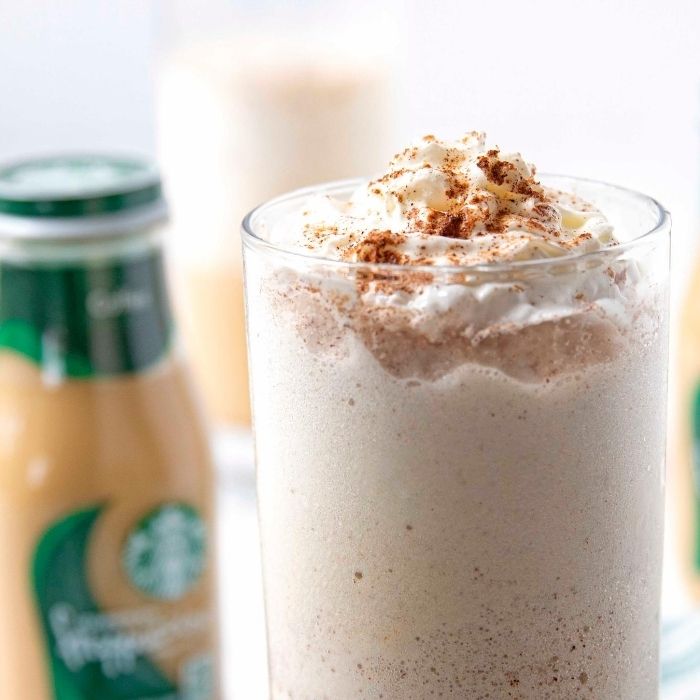 Try my pumpkin spice frappuccino hack for a quick and easy 3 ingredient pumpkin spice frappuccino recipe! A must make coffee drink at home. #pumpkin #pumpkinspice #frappuccino #drink #frozen #ice #pumpkinspicedrink #easy #quick pumpkin spice frappuccino at home