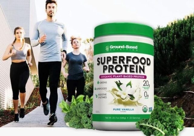 FREE Superfood Protein Sample - people running and jug of protein powder
