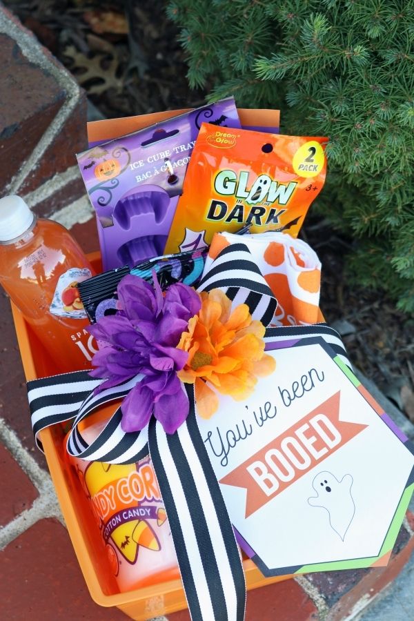 boo basket for Halloween on doorstep