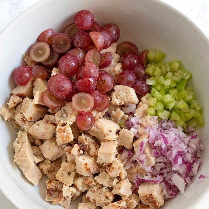 chicken salad prep in a bowl 