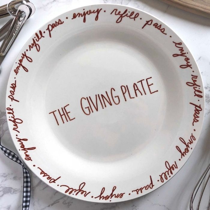 The giving plate on table 