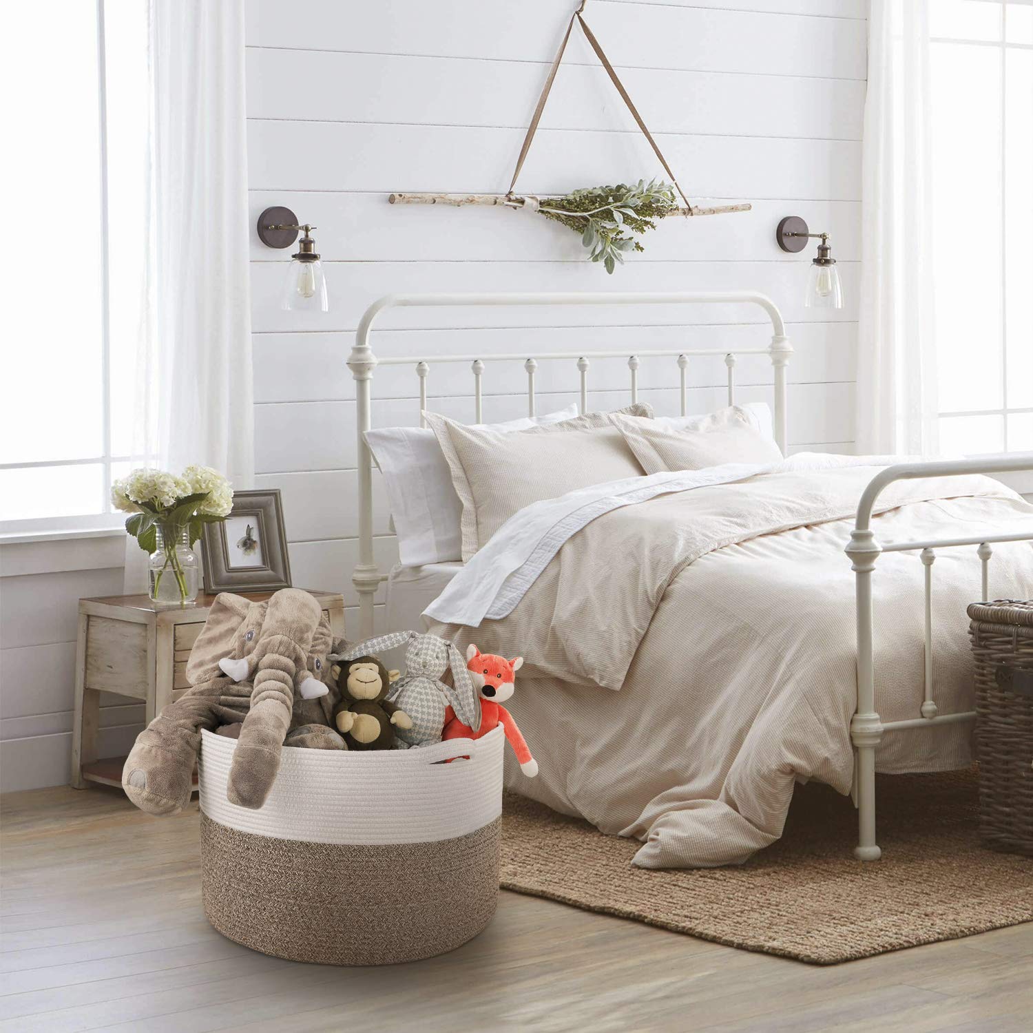 Rope Laundry Basket - basket in bedroom