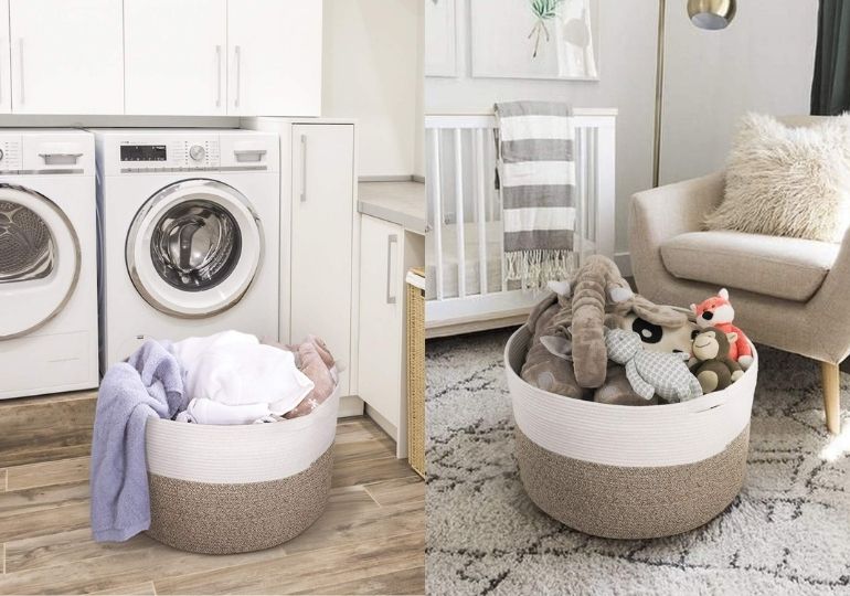 Rope Laundry Basket - basket in bedroom and laundry room