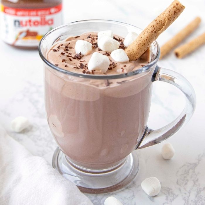 hot chocolate and marshmallows on table