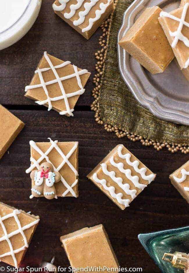gingerbread fudge decorated on table 
