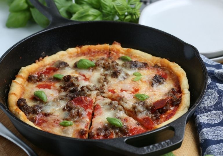 cast iron pizza in a pan