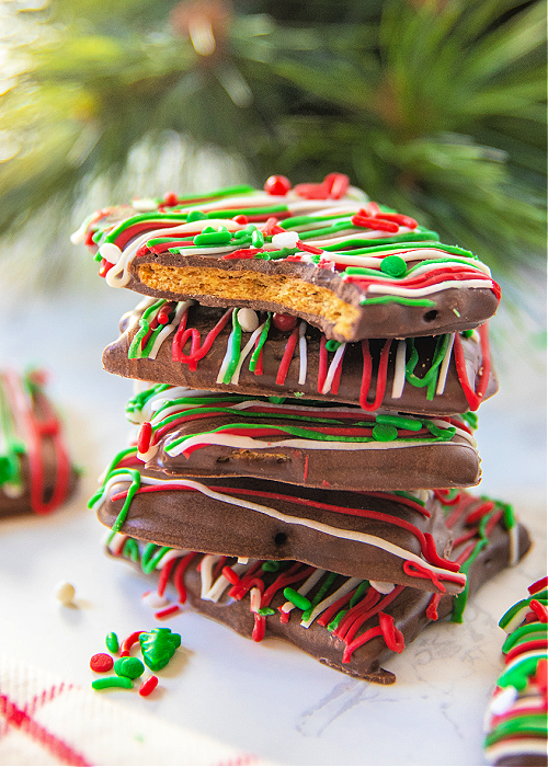 a stack of chocolate covered graham crackers