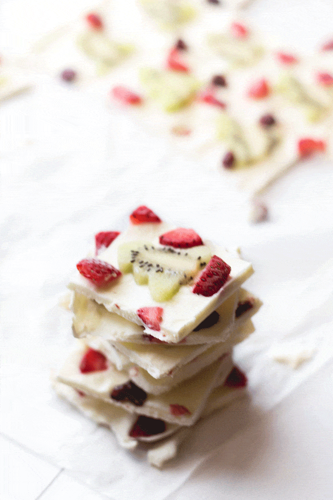 Christmas frozen yogurt bark stacked up 