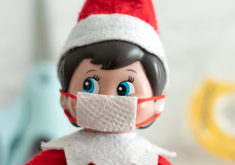 elf on shelf with a face mask on