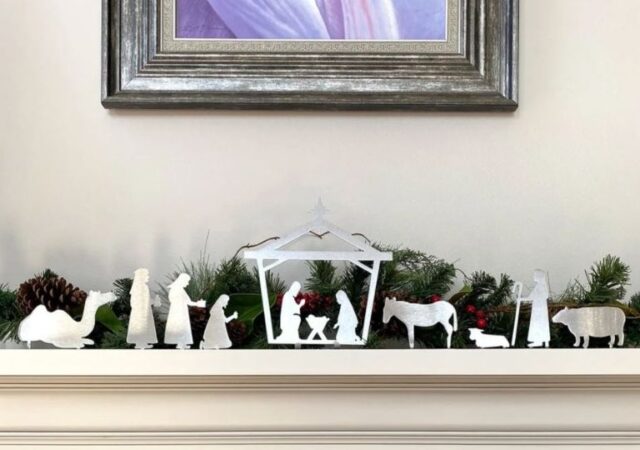 Metal Nativity Signs on Sale - nativity on mantel