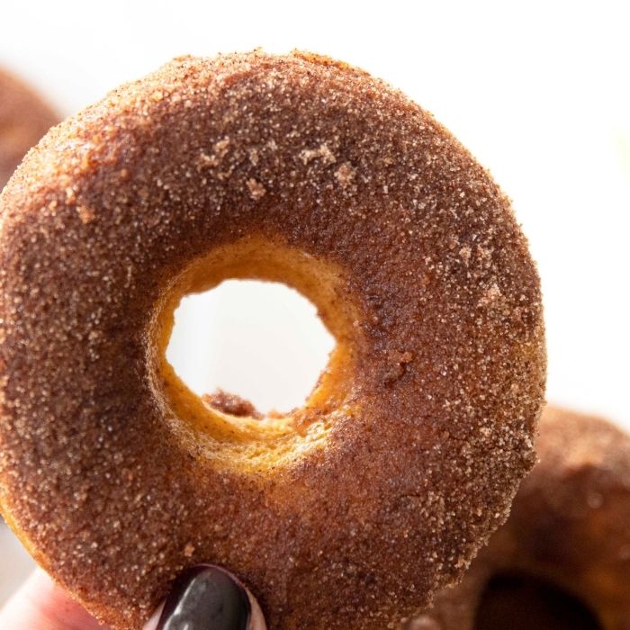 holding pumpkin donut 