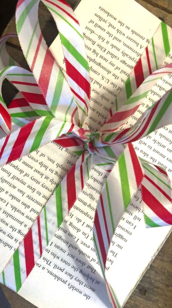 book wrapped in Christmas Ribbon