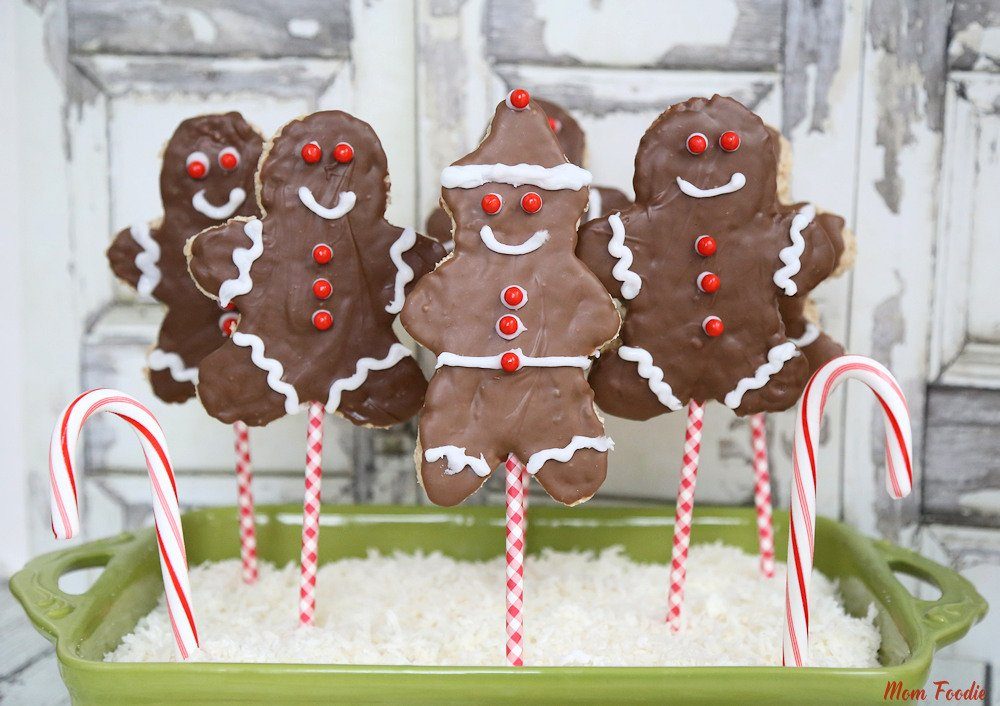 gingerbread boy rice krispy treats on candy cane