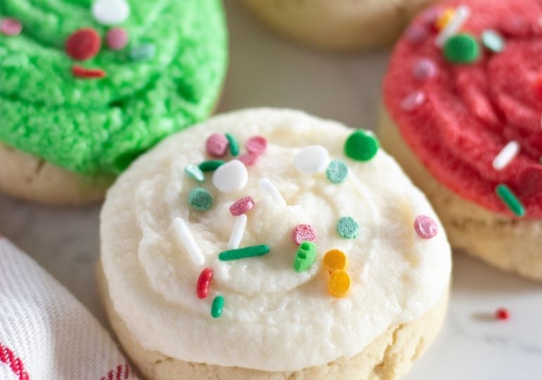 lofthouse style sugar cookies on counter