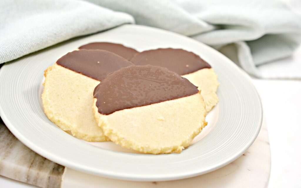 keto shortbread cookies on a white plate 