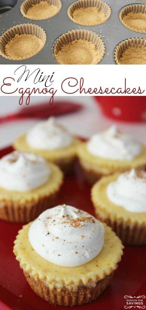 mini eggnog cheesecakes on a plate 