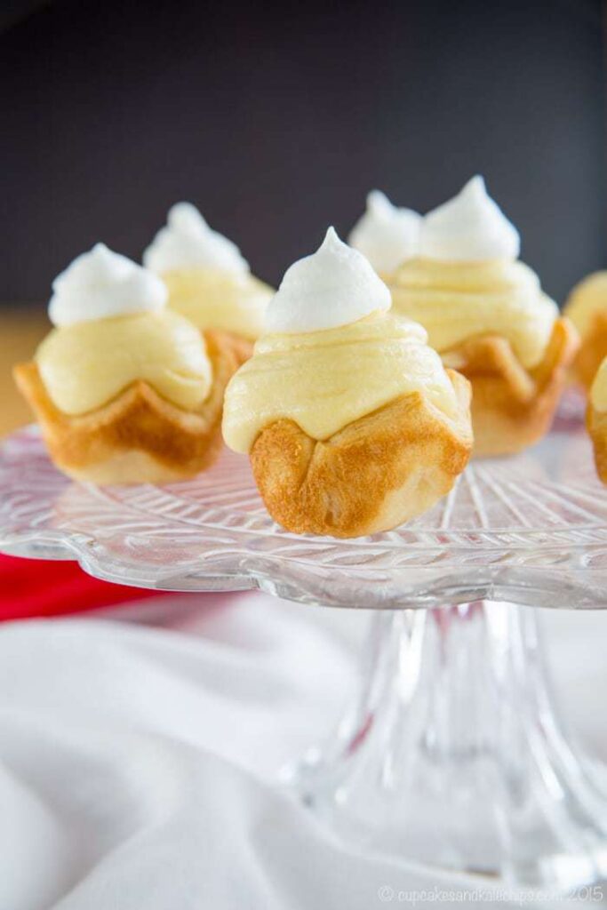 cream puffs on cake stand