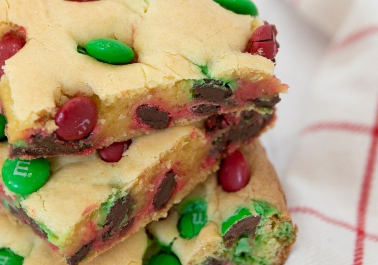 stacked cake mix cookie bars on table