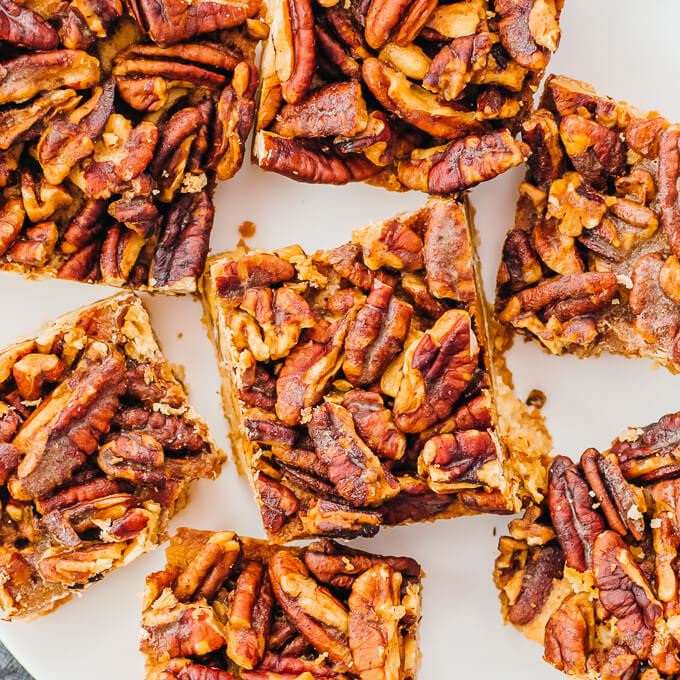 keto pecan bars on a dessert tray